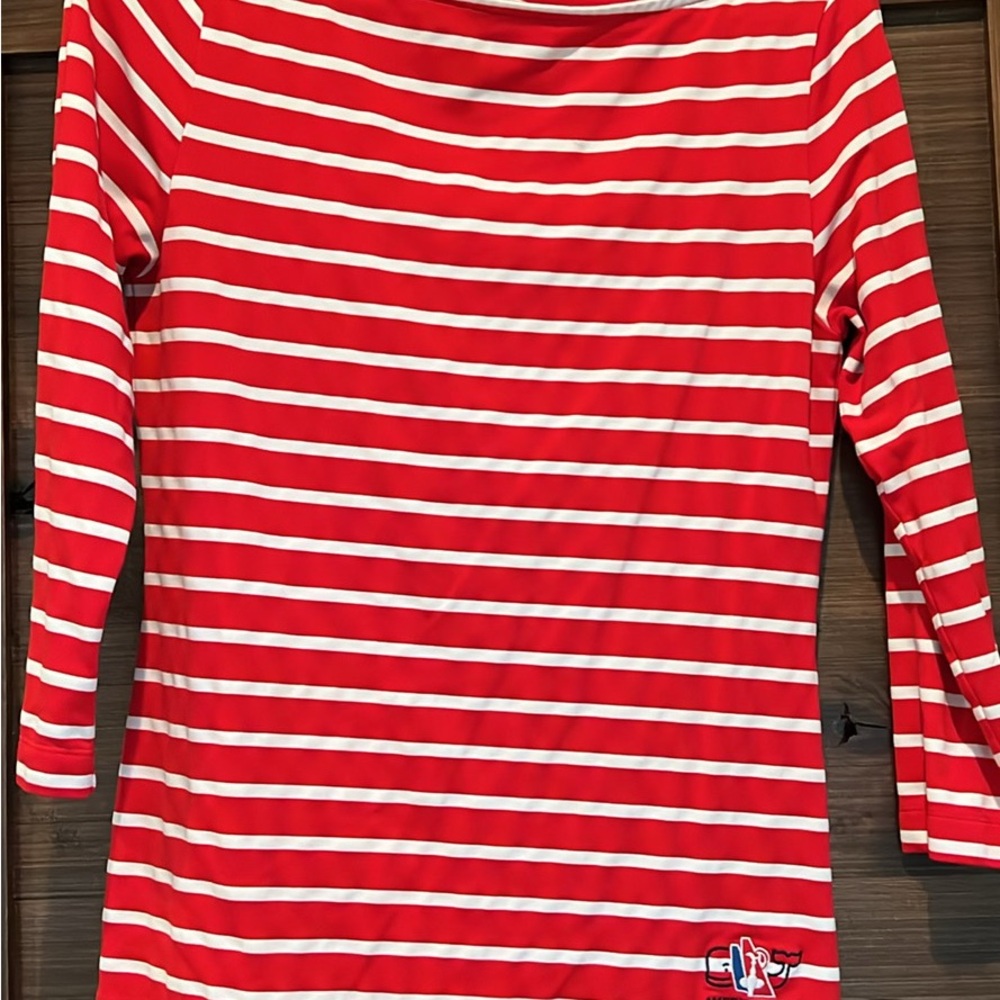 Vineyard Vines Red and White Striped Performance Top